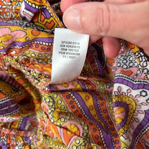 Psychedelic Paisley Puff Sleeve Crop Top Boho Colorful Ruffles Hippie Cotton M - Picture 5 of 6